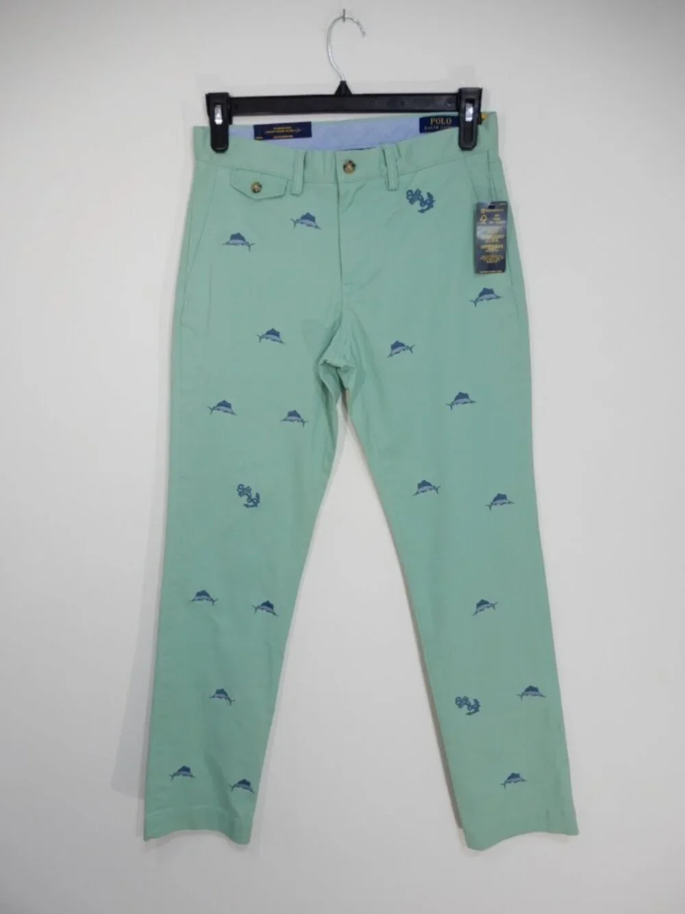 POLO Ralph Lauren Stretch Straight Fit Chino Pants Size 30 X 32 Marlin Fish NEW